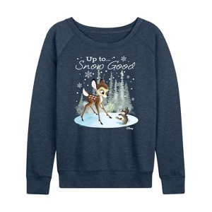 Women's - Disney - Christmas - Up To Snow Good Lightweight French Terry Wide Neck Long Sleeve Graphic Shirt - 1 of 4