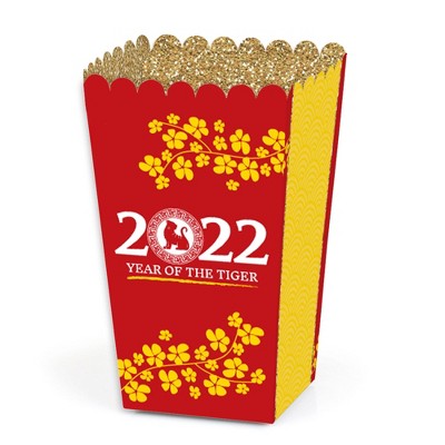 Big Dot of Happiness Chinese New Year - 2022 Year of the Tiger Favor Popcorn Treat Box - Set of 12