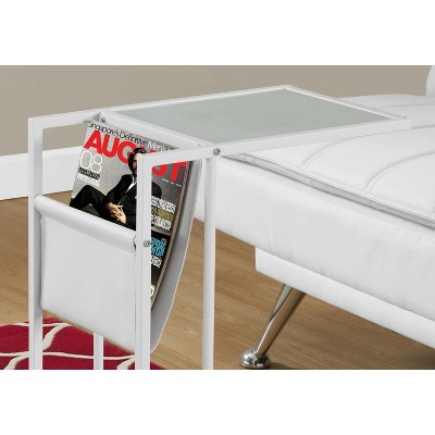 Contemporary White Metal and Glass Magazine Rack Side Table