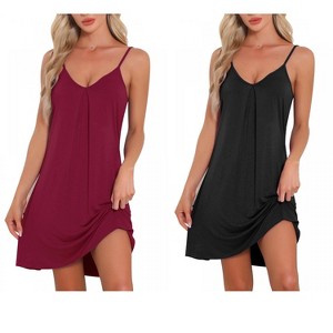 INSPIRE CHIC Women's 2 Pcs Sleeveless Camisole V Neck Pajama Dress Sleepwear Nightgowns - 1 of 4