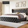 King Bed Frame with LED Lights and Charging Station, Velvet Upholstered Platform Bed Frame with Wingback Headboard, Noise-Free/No Box Spring Needed - 2 of 4