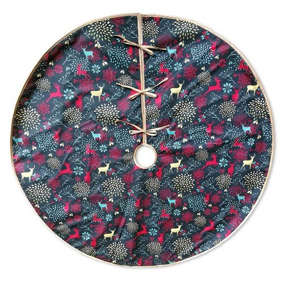 60-Inch Gold and Red Deer Pattern Holiday Tree Skirt