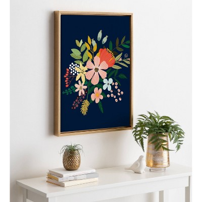 Gold Framed Floral Canvas Wall Art in Black Background