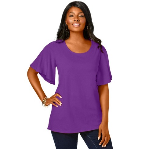 Jessica London Women's Plus Size Flutter Sleeve Tunic, 2x - Purple