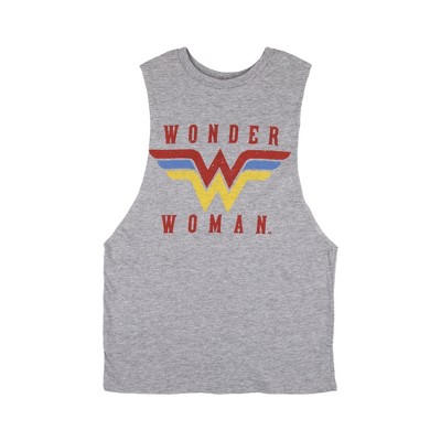DC Comics Wonder Woman Logo Crew Neck Sleeveless Athletic Heather Women's Tank Top