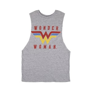 DC Comics Wonder Woman Logo Crew Neck Sleeveless Athletic Heather Women's Tank Top - 1 of 2