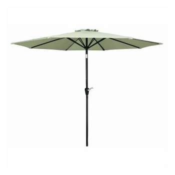Four Seasons Courtyard 9 Foot Patio Market Umbrella Round Polyester Fabric Outdoor Backyard Shaded Canopy with Crank Life and Auto Tilt, Seafoam Grean