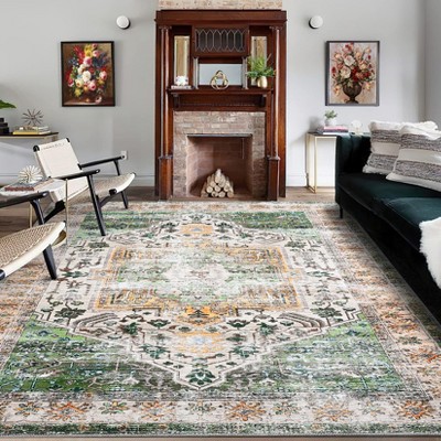 Area Rugs Living Room: Washable Boho Vintage Medallion Rug Indoor Soft Non Slip Carpet
