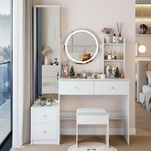 FONTOI 43.3"W Makeup Vanity Table with Full Body Mirror Cabinet Cushioned Stool Capacity Storage for Bedroom Dressing Room, White/Black - 1 of 4