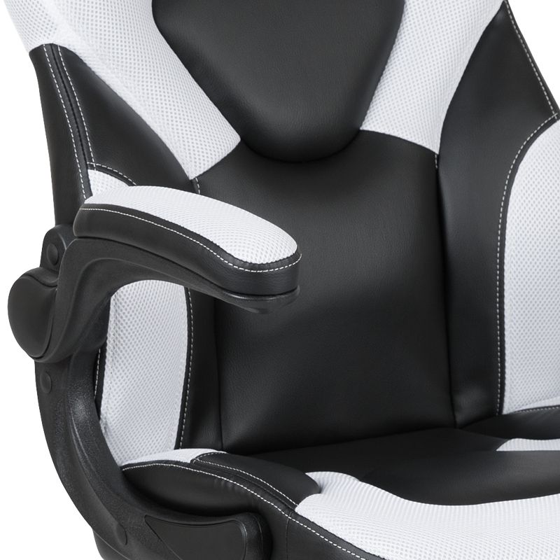 BlackArc High Back Gaming Chair with White and Black Faux Leather Upholstery, Height Adjustable Swivel Seat & Padded Flip-Up Arms, 6 of 11