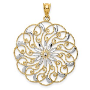 Black Bow Jewelry 14k Yellow Gold & White Rhodium Diamond Cut Floral Swirl Pendant - 1 of 4