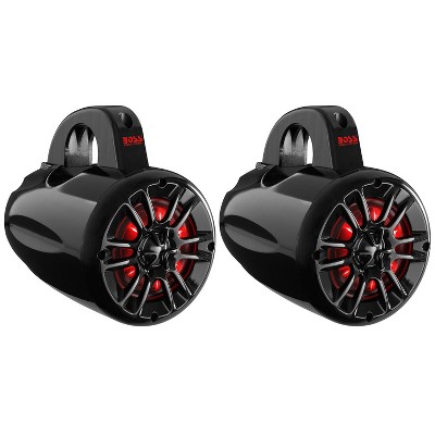 BOSS Audio MRWT40RGB Waketower 400 Watt MAX 2 Way Marine Weather Proof Enclosed 4 Inch Speaker Pair with RGB LED Illumination for ATV/UTV/Boat