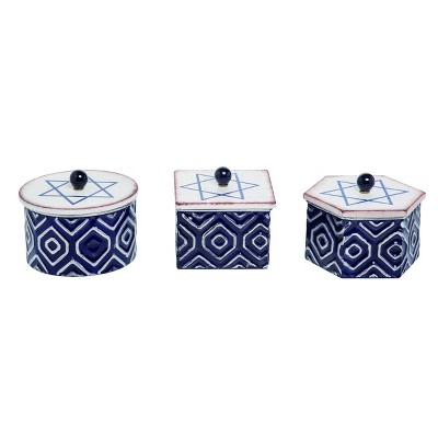 Transpac Metal 6 in. Blue Hanukkah Star Box with  Lid Set of 3