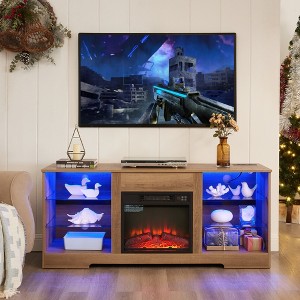 XIYUYEU Modern TV Stand with Glass Shelves & Electric Fireplace,LED Lights Entertainment Console Tabe for TV - 1 of 4