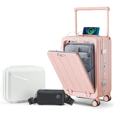 20" Carry-on Luggage with Crossbody Bag and Cosmetic Bag, PC Hard Shell Suitcase with TSA Lock, Wide Handle and 360° Spinner Wheels-ModernLuxe