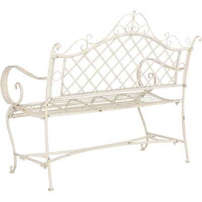 Charming Place de Vosges 46" Antique White Wrought Iron Garden Bench