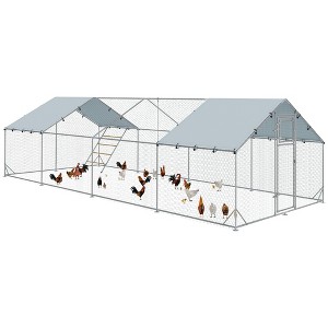 PawHut Chicken Run, Metal Chicken Coop w/ Waterproof & Anti-UV Cover, Feeding Door, Hanging Feeder, Perch - 1 of 4