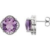 Pompeii3 Large Amethyst & Diamond Vintage 4.25CT Halo Studs Womens Earrings White Gold - 2 of 3