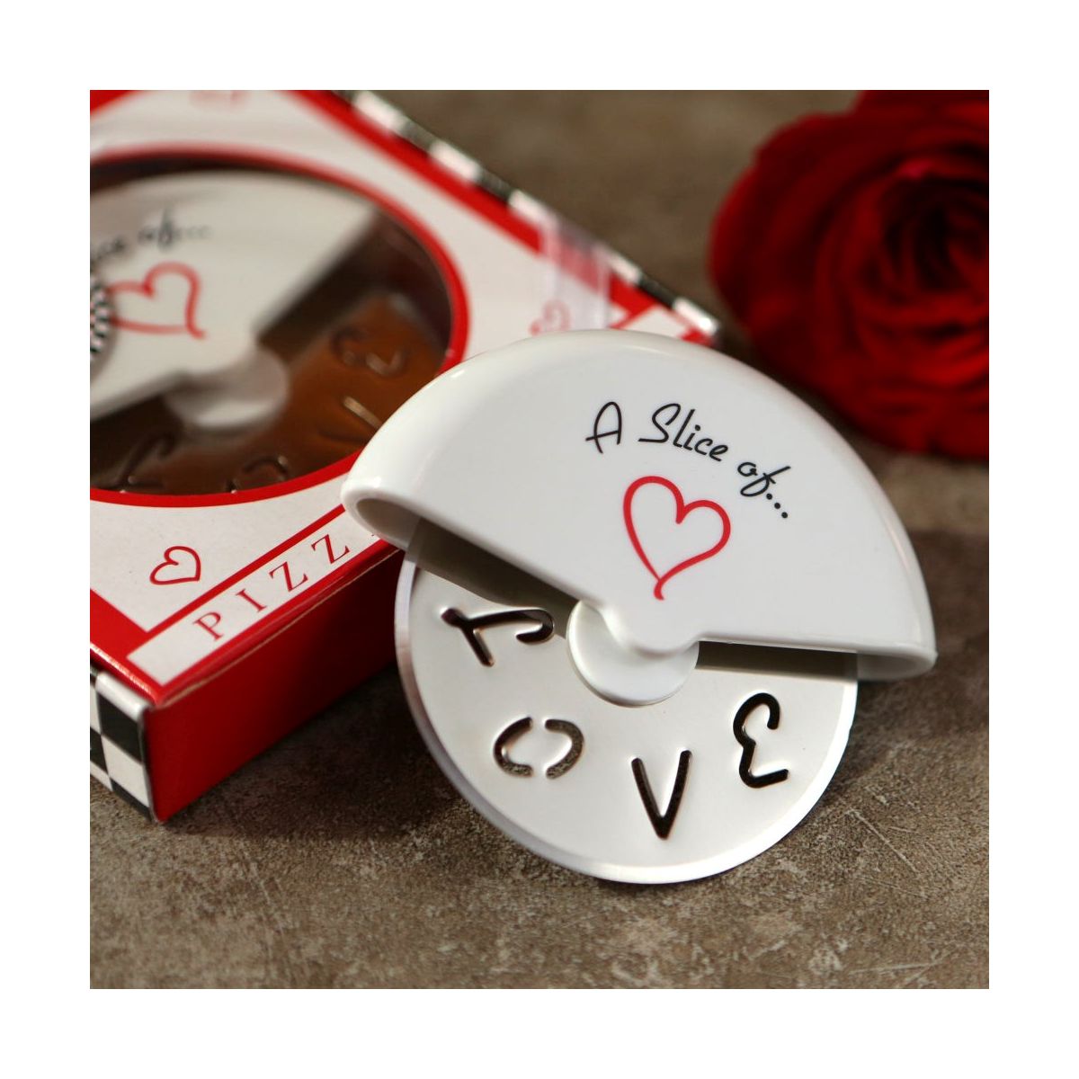 Kate Aspen "A Slice of Love" Stainless-Steel Pizza Cutter in Miniature Pizza Box, (Set of 4) | 13015NA - thumbnail 3