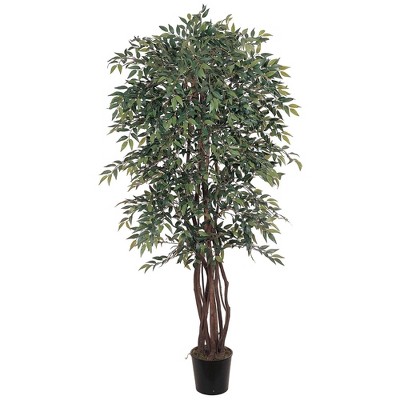 6-ft Green Silk Smilax Tree with Black Plastic Pot
