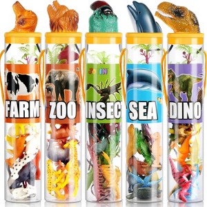 SYNCFUN 69 Pcs Small Animal Figures, Mini Jungle Toy with Sensory Bin, Realistic Wild Forest Playset, Dinosaur Party Favors, Gifts for Boys Girls 3-5 - 1 of 4