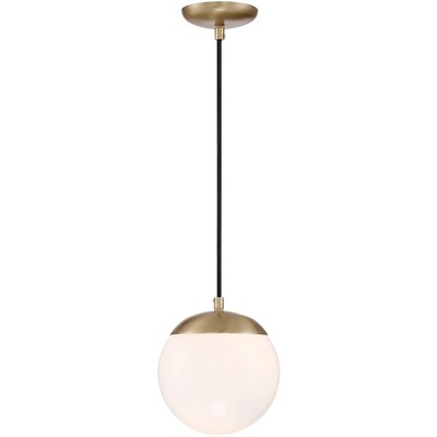 Possini Euro Design Warm Brass Mini Pendant Light 8" Wide Mid Century Modern LED Opal Glass for Kitchen Island Dining Room