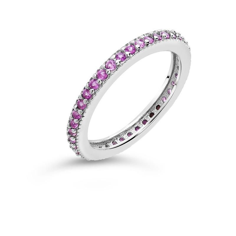SHINE by Sterling Forever Sterling Silver Thin Rainbow CZ Band Ring, 1 of 6