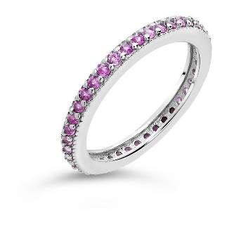 SHINE by Sterling Forever Sterling Silver Thin Rainbow CZ Band Ring