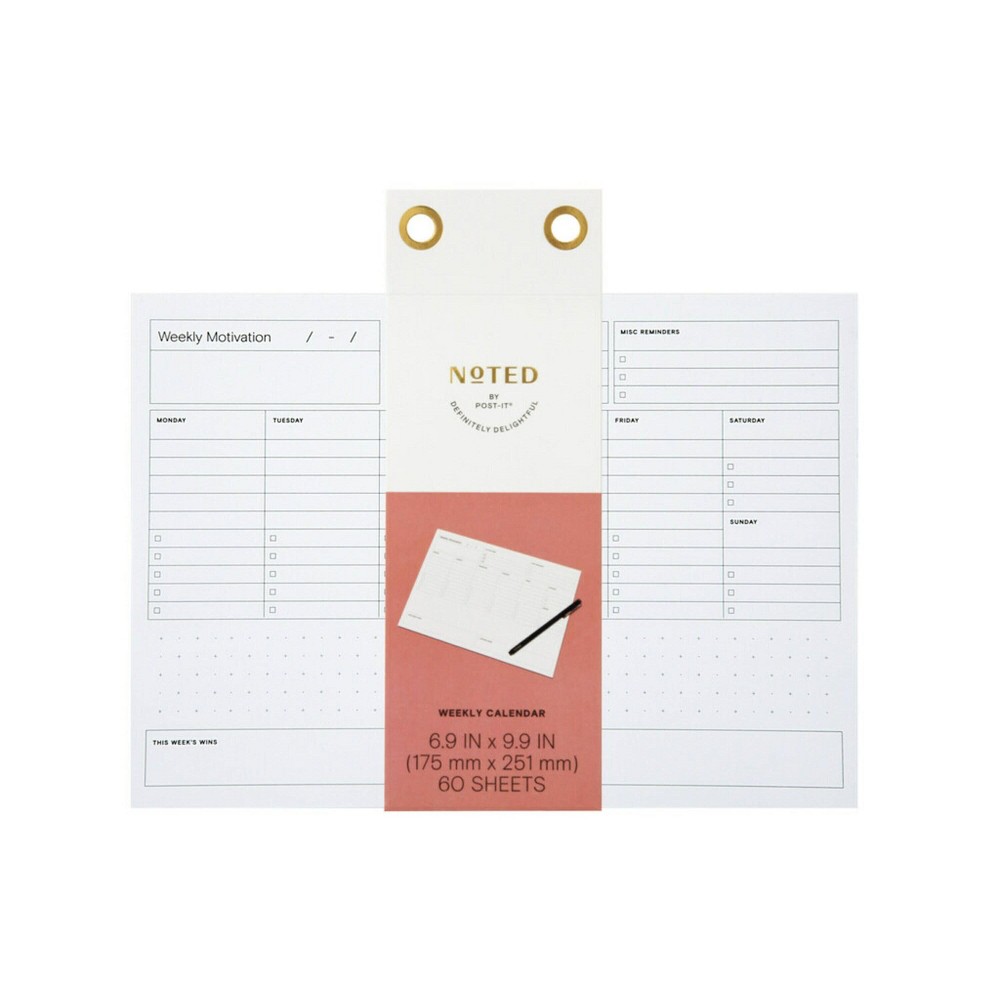 Post-it Undated Weekly Super Sticky Calendar 7"x 10" 60 Sheets White