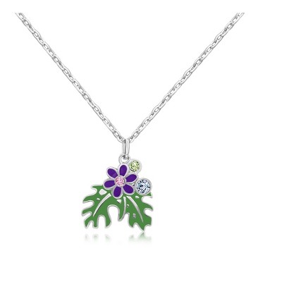 Chanteur Hypoallergenic Kids Jewelry Accessories Leaf Green Enamel Crystal White Gold Palladium Plating Necklace Pendant