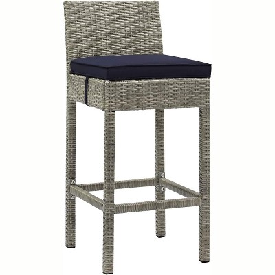 Modway Conduit Outdoor Patio Wicker Rattan Bar Stool - Light Gray Navy