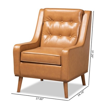 Daley Tan Faux Leather Upholstered Wood Lounge Armchair