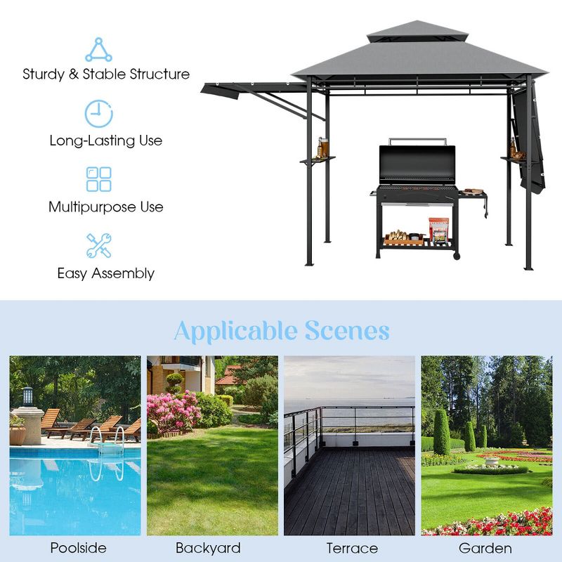 Tangkula 13.5' x 4' Patio BBQ Grill Gazebo Side Awnings Shelves 2-Tier Canopy Outdoor, 5 of 11