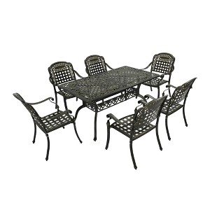 CLIHOME 7-Piece Cast Aluminum Outdoor Dining Set 59'' Rectangle Dining Table And Six Flower Shaped Backrest Chairs Patio Set - 1 of 4