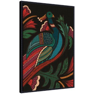 Kate & Laurel All Things Decor 23"x33" Sylvie Peacock Framed Canvas by Carey Copeland Beaded Black - 1 of 4