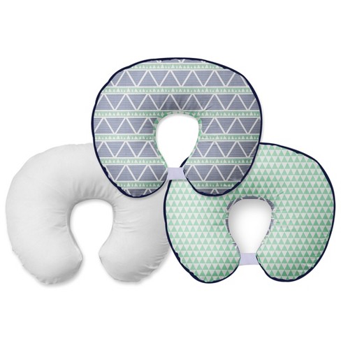 Bacati - 3 Pc Emma Aztec Mint/navy Large Triangles Muslin Hugster Feeding &  Infant Support Nursing Pillow With 2 Removable Zippered Covers : Target