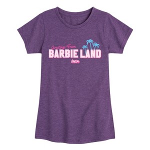 Girls' - Barbie - Greetings From Barbie Land Fitted Short Sleeve Graphic T-Shirt - 1 of 4