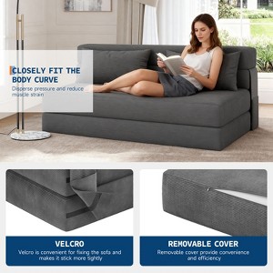 Queen Convertible Folding Sleeper Sofa – Dark Gray 2-in-1 Chair Bed with Pillow, Portable Floor Lounger, Pull-Out Loveseat for Living Room & Bedroom - 1 of 4