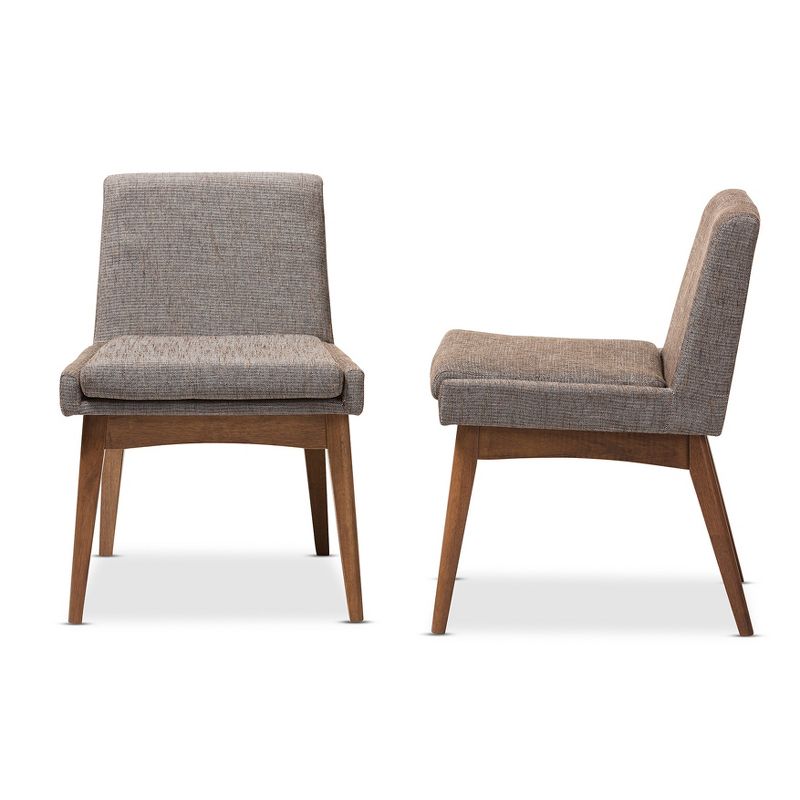 Set of 2 Nexus Mid - Century Modern Wood Finishing and Fabric Upholstered Dining Side Chair Gravel/Walnut Brown - Baxton Studio, 4 of 10
