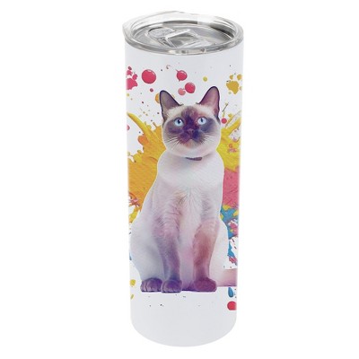 100 North 20 Ounce Stainless Steel On the Go Travel Tumbler With Push Top Lid, Siamese Cat Paint Splatter