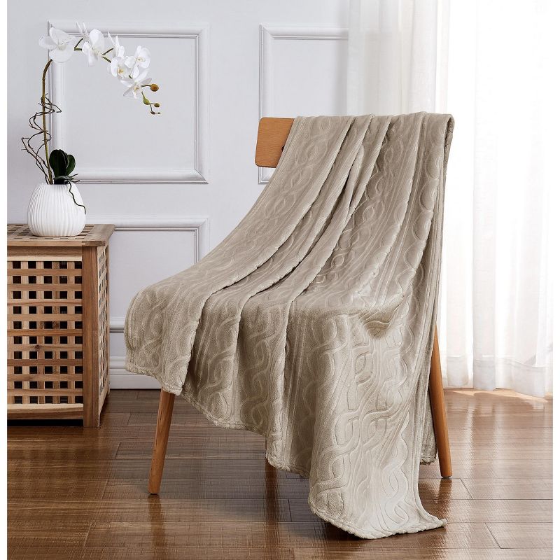 Kate Aurora Ultra Soft & Plush Cable Geometric Designed Embossed Fleece Accent Throw Blanket, 1 of 2