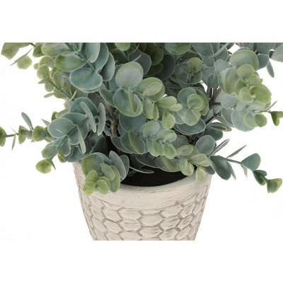 Set of 2 Green Faux Eucalyptus Grass in White Cement Pots