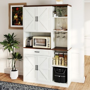 Lirago 71"Farmhouse Kitchen Pantry Sideboard-Multifunctional Hutch with Microwave Stand Charging Station and Glass Holder - 1 of 4