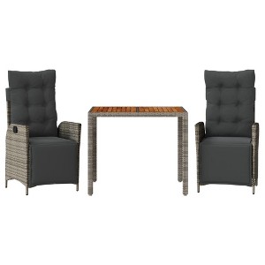 vidaXL Patio Dining Set with Cushions Outdoor Garden Furniture Poly Rattan - 3 Piece Gray 35.4" Table Length 2 Items - 1 of 4