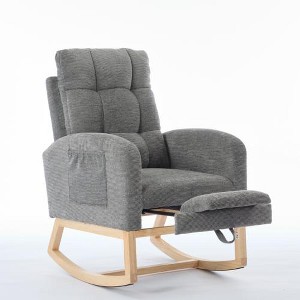 Lyngins Nursery Rocking Chair with Adjustable Footrest,Glider Rocking Chair with Side Pocket,Polyester Accent Chair for Bedroom,Living Room - 1 of 4