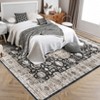Washable Indoor Vintage Floral Print Living Room Bedroom Area Rugs, Low Pile Non Slip Floor Carpet for Dining Room Home - 4 of 4