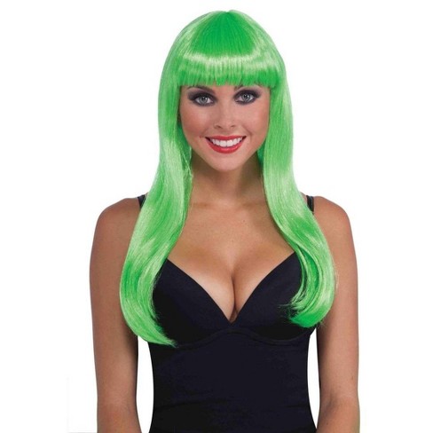 Forum Novelties Neon Green Long Sassy Adult Costume Wig With Bangs