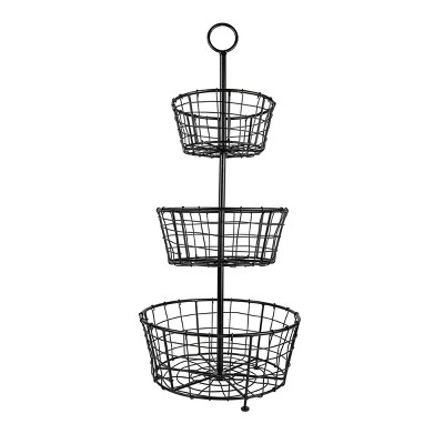 3-Tiered Black Metal Baskets - Foreside Home & Garden