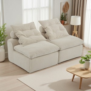 66" Soft Chenille Modular No-Armrests Sofa with Neck & Lumbar Pillows - 1 of 4