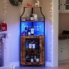 Corner Bar Cabinet, 61" Farmhouse Wine Rack with LED Light, Detachable 5-Tier Industrial Cabinet with Glass Holder & Adjustable Shelves-Brown - 2 of 4